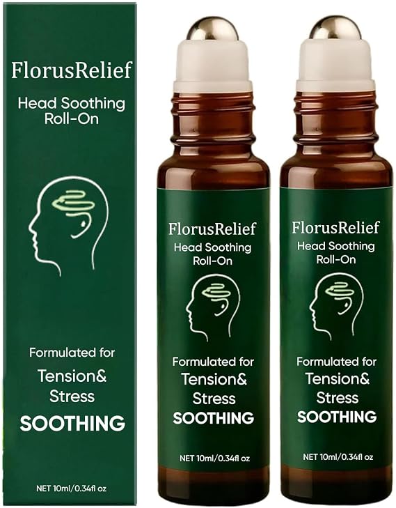 Florus Roll-On, Peppermint Essential Oil Roll On for Fast Headache Relief, Long-Lasting Support