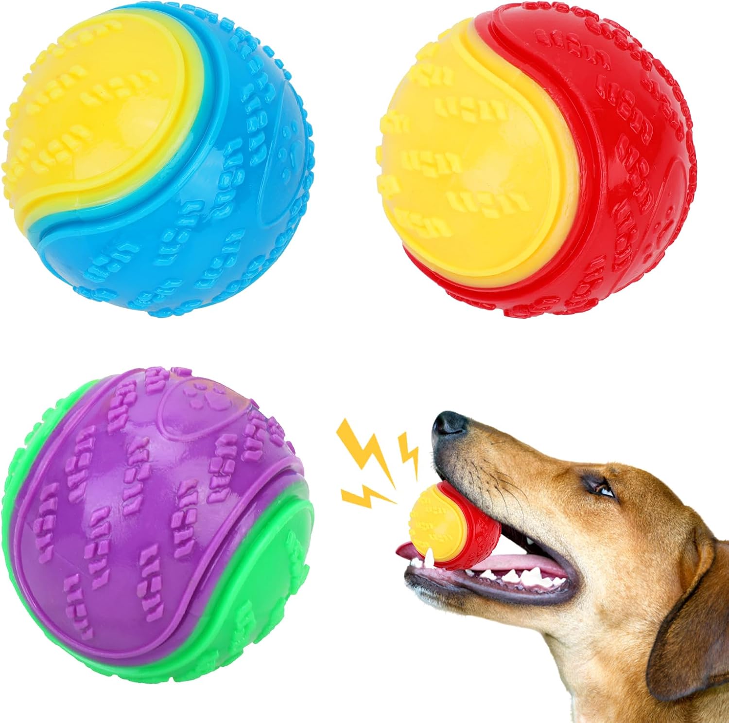 QKURT 3 Stück Quietschende Hundebällehundespielzeug unzerstörbarGummi Hohe Dehnbar HundebälleZähne Training Hund Ball SpielzeugHund Interaktive Hund Ball Kauspielzeug für mittelgroße Hunde