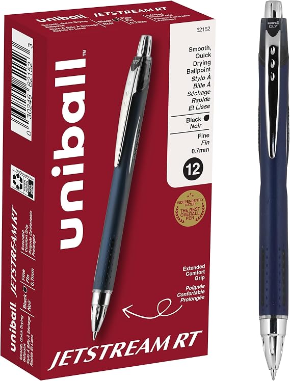 uni-ball Jetstream RT Ballpoint Pens, Fine Point (0.7mm), Black, 12 Count