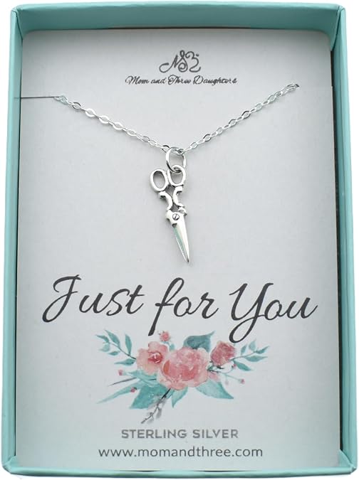 MOM & THREE DAUGHTERS Scissors Necklace for Hairdresser in 925 Sterling Silver | Gift for Hairdresser | Gift for Seamstress | 18 Inch Cable Chain