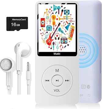 MP3 Player, Music Player with 16GB Micro SD Card, Build-in Speaker/Photo/Video Play/FM Radio/Voice Recorder/E-Book Reader, Supports up to 128GB
