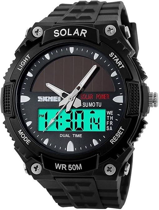 FANMIS Men Sports Outdoor Watch Analog Digital Multifunctional Black Watch