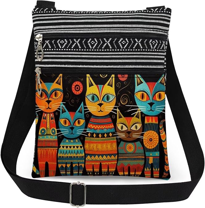 Geometric Cat Art Adjustable Shoulder Strap Crossbody Bag