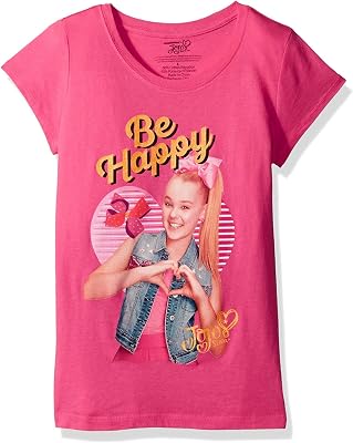 Nickelodeon Big Jo Siwa Be Happy Girls Short Sleeve T-Shirt, hot Pink