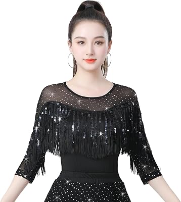 Womens Latin Dance Tops, Ballroom Dance, Modern Dance Clothes, Jitterbug Sequined Dance Clothes