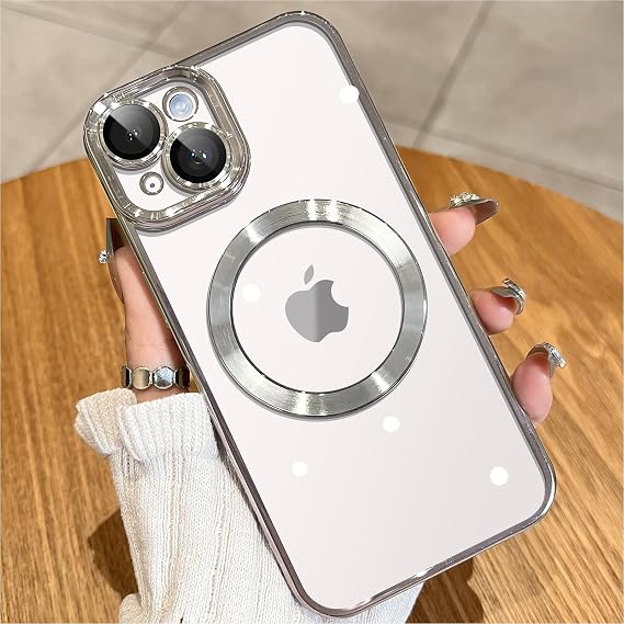 JUESHITUO Magnetic Clear for 15 Case with Full Camera Protection [No.1 Strong N56 Magnets] [Military Grade Drop Protection] for Magsafe Women Girls Men Phone Case (6.1")-Silver