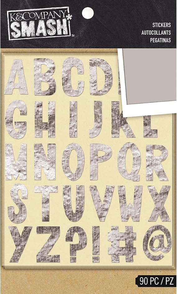 K&Company Smash Alphabet Stickers, Silver, 2 Sheets/Pack