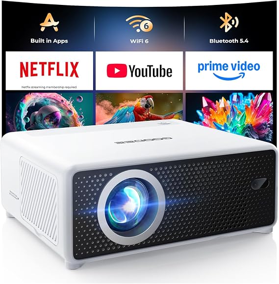 GOODEE Mini Projector with WiFi and Bluetooth - Built-in Apps | 1080P HD HomeTheater Compatible with Netflix/YouTube/PrimeVideo, Short Throw Projectors Support HDMI/Smartphone/Laptop