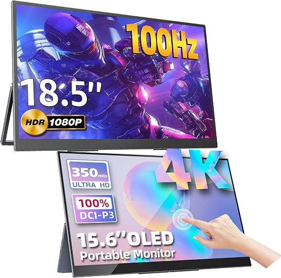 Upperizon Portable Monitor Bundle [15.6 Inch 4K Touch OLED & 18.5 inch FHD Non-Touch IPS] with Kickstand HDR Travel Monitor for Laptop MacBook PC Surface Xbox Game Console