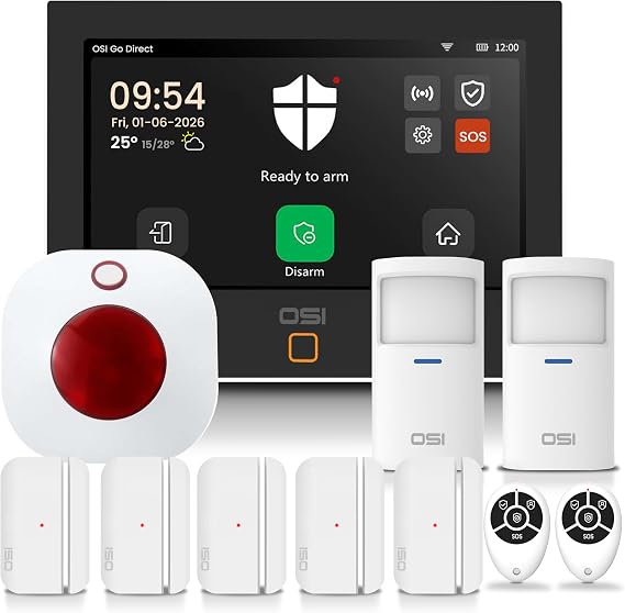 OSI Alarm System Gen 2 (4G), 11pc DIY Home Security System, Self Monitoring for Free or 24/7 Pro Monitoring (Alarm System Only)
