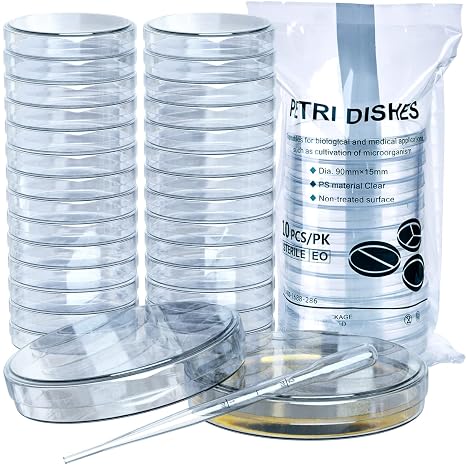 MyMed Pack of 40 Sterile Petri Dishes with Lids (90 x 15 mm), 2ml Plastic Pipettes for Lab Analysis, School Projects, Blood Samples, Bacteria, Plant & Seed Cultivation Petri Dish (40)
