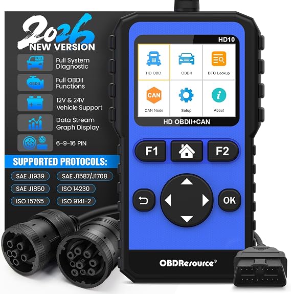 Heavy Duty Truck Scanner Full System Diesel Diagnostic Scan Tool HD OBD/EOBD/OBD2 Automotive Code Reader for Cars and Trucks OBDII+Heavy Duty 2 in 1 Code Reader