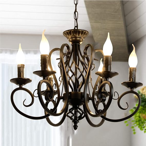Ganeed 6-Light French Country Chandelier, Matte Black Candle Style
