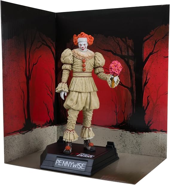 McFarlane Toys - Bob Gray as Pennywise (IT: Welcome to Derry) 6in Posed Figure Gold Label | Movie Maniacs IT Welcome To Derry 6 Inch Static Figure Posed Figure Exclusive - Pennywise With Flowers Gold Label