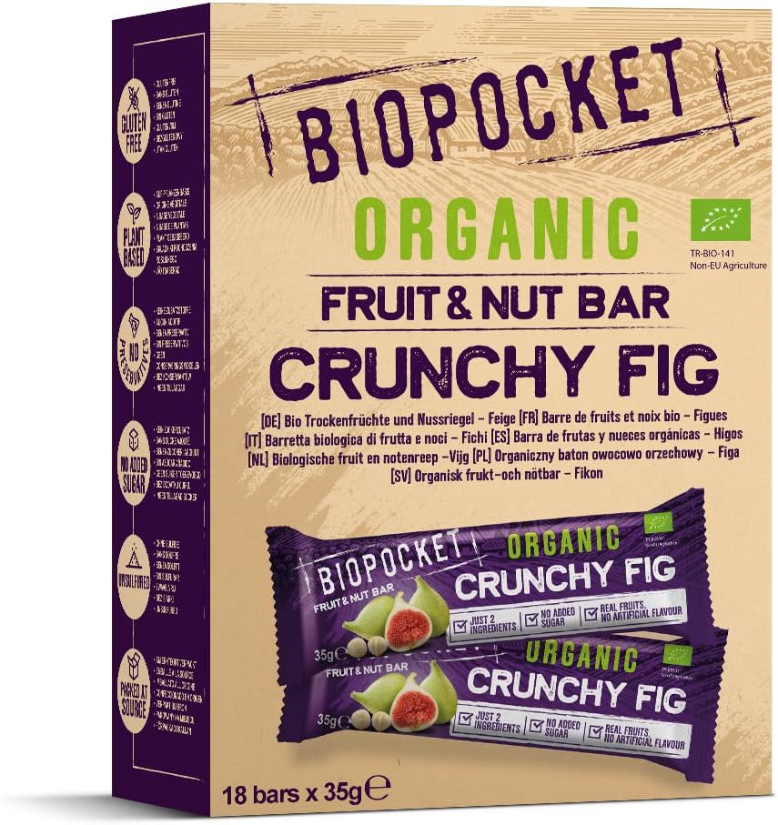 Biopocket Organic Fruit and Nut Bars, Crunchy Fig (18 x 35g)