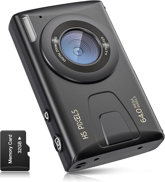 Digitalkamera CCN 64MP 1080P FHD Fotokamera mit 30 Zoll Bildschirm 18X Digitalzoom Tragbar Kompaktkamera mit 32GB TF-Karte USB-Kabel für Teenager Erwachsene Anfänger Schwarz