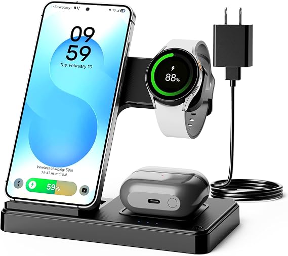 3-in-1 Charging Station for Samsung, Foldable Wireless Charger Stand