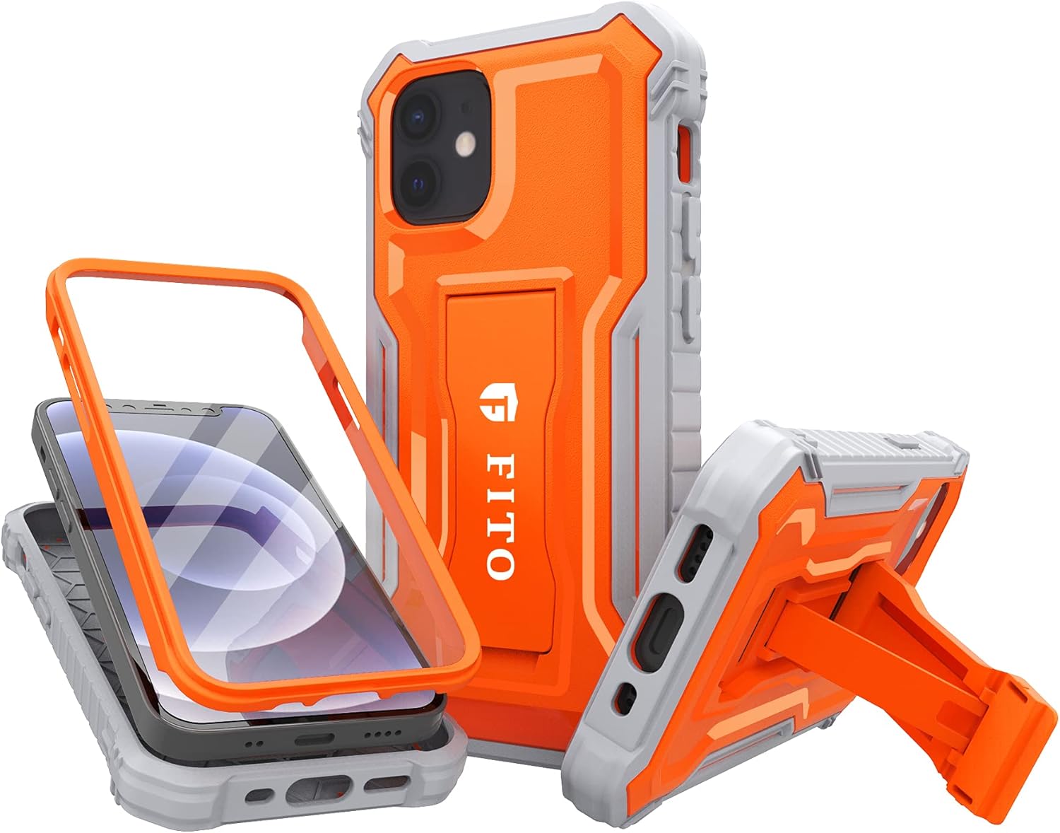 FITO for iPhone 12 Mini Case Built-in Screen Protector, Dual Layer Shockproof Heavy Duty Case with Kickstand Compatible with iPhone 12 Mini 5.4 inch Phone (Black)