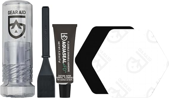 GEAR AID Aquaseal FD Wader & Boot Repair Kit Waterproof 0.25oz Adhesive with 2 Tenacious Tape Hex Patches (2.5" x 2.8", Black and Clear) for Fixing Holes, Breathable Waders, Boots, and Outdoor Gear