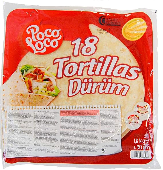 12" Poco Loco Flour Tortillas | Wheat Flour Large Tortilla Wraps for Burritos (18PCS)