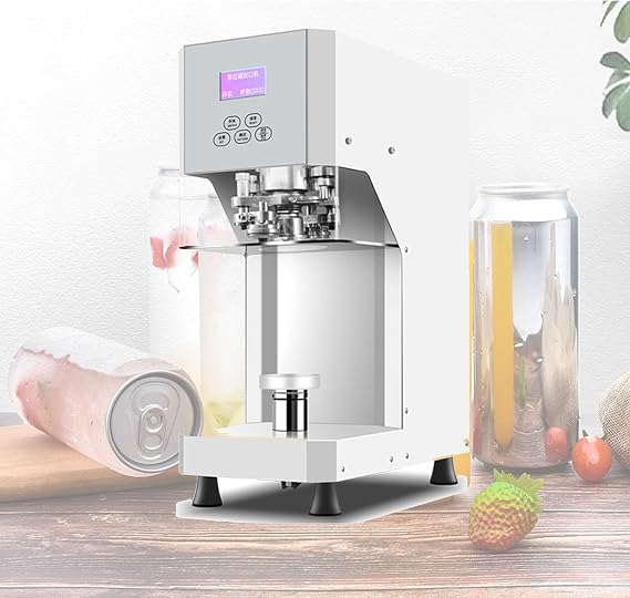 Commercial Automatic Intelligent Tin Can Sealing Machine Soda Sealer Cup Body Rotation Aluminum,White-220V