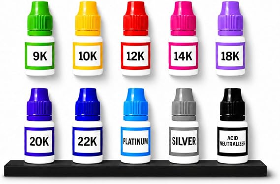 Gold, Silver & Platinum Testing Kit 9K 10k 12K 14K 18K 20k 22K .999 .925 Silver Platinum Solutions with 2x2 Test Stone Precious Metal Tester Real/Fake Check Analysis Kit