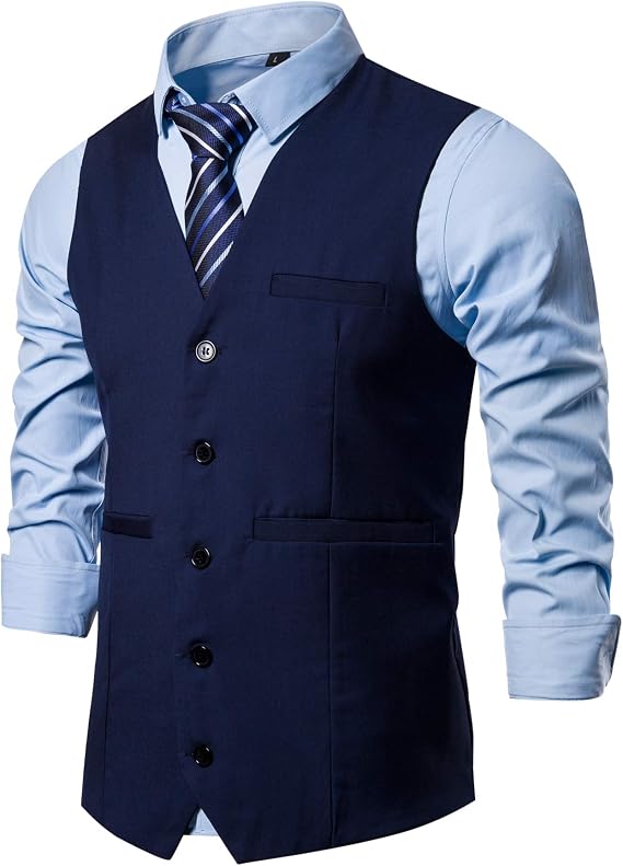 Mens Formal Business Suit Vests 5 Buttons Regular Fit Waistcoat for Suit or Tuxedo