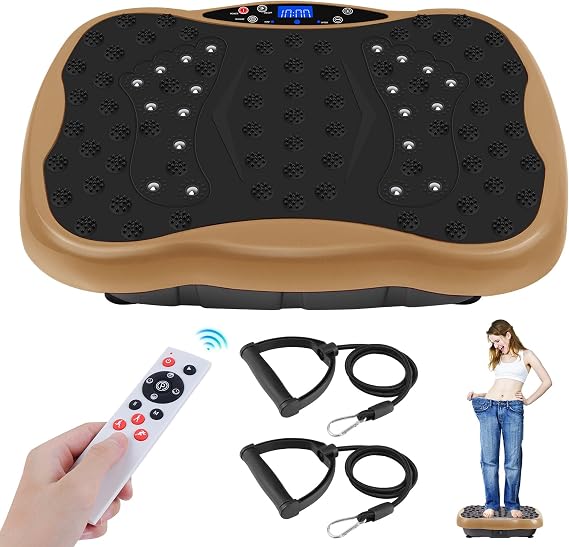 Vibration Plate Exercise Machine, Health & Fitness Full Body Vibration Platform, Portable Vibration Plate Platform for Weight Loss Home Fitness, Lymphatic Drainage, w/Resistance Bands+Remote