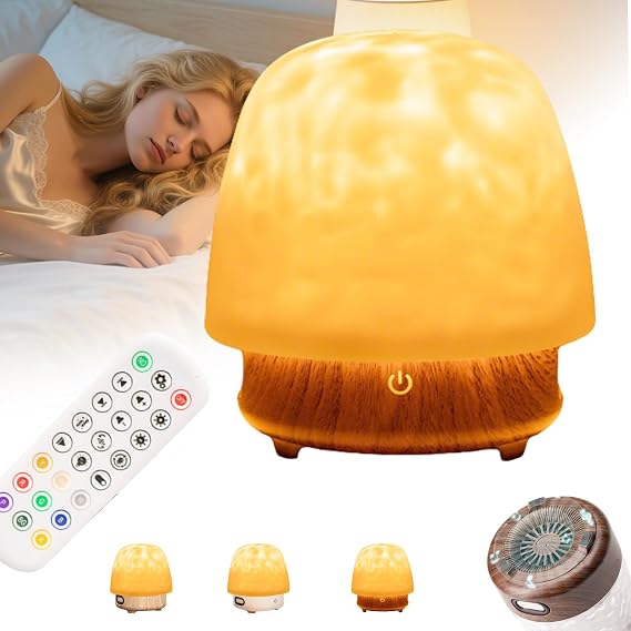 Fire,Oceanwave,Night Light & Bluetooth Noise Machine,& Bluetooth Speaker & Remote Control & 16 Colors, Ocean Wave Projector Light with Speaker,360° Full-C [Energy Class A]