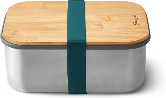 BLACK + BLUM Plastic Free Meal Prep Lunch Food Container with Bamboo Lid, Ocean Stainless Steel Sandwich Box, 1.25L/ 42 fl oz