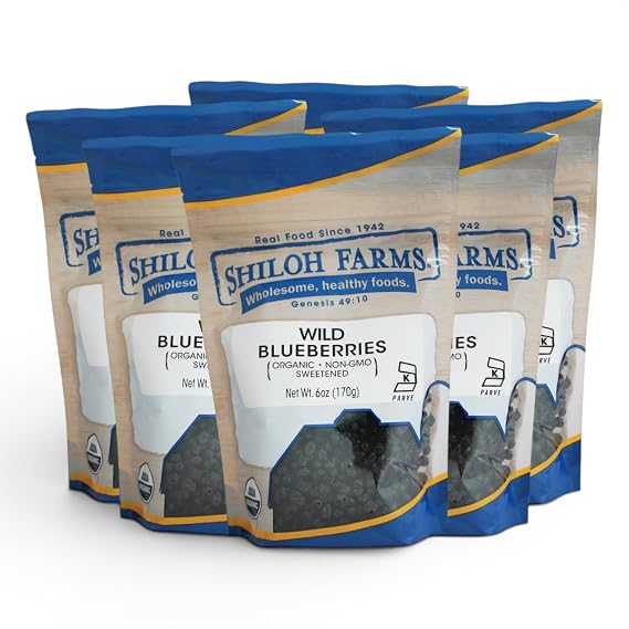 Shiloh Farms Dried Wild Organic Blueberries - Bulk Pack of 6 Count of 6 Oz, Naturally Tangy and Sweet, Certified Organic, Perfect for Gourmet Dishes