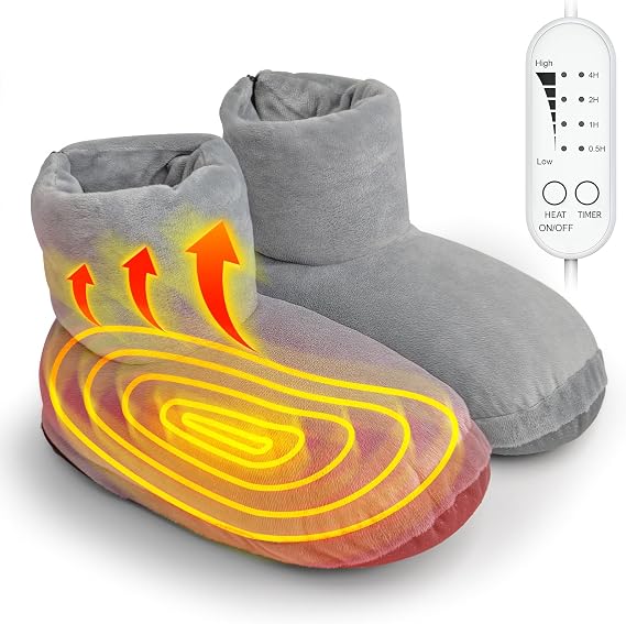 invava Electric Heated Slippers Foot Warmer Under Desk, USB Fast Heating with 4 Heat & Timer Settings, House Heated Shoes Booties Feet Warmers for Women and Men, L Fit for Men 6.5-8.5 / Women 7.5-9.5