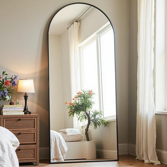 Dewfig Arched Full Length Mirror, 57"X20" Large Full Body Mirror, Black