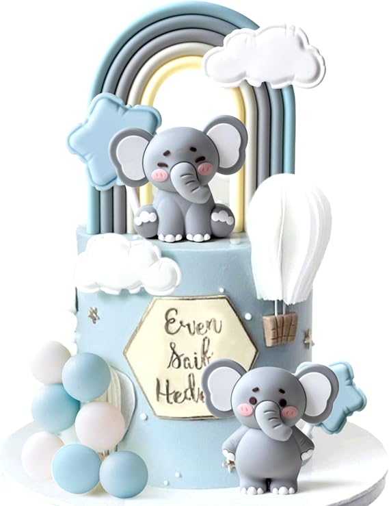 JeVenis Elephant Cake Toppers Elephant Oh Baby Cake Topper Balls Its a Boy Cake Decorations Decoration for Baby Boy Birthday Party Gender Reveal Baby Shower Party Supplies