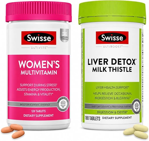 Swisse Womens Multivitamin & Liver Detox Bundle Daily Vitamins, Energy, Immunity & Milk Thistle Liver Support for Women