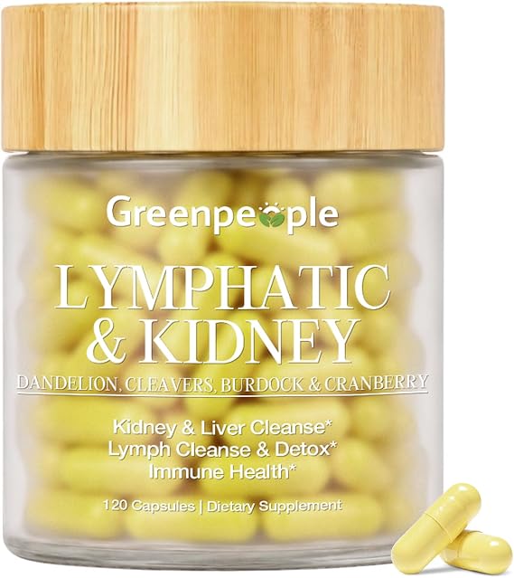 Lymphatic Drainage & Kidney cleansing Supplements -120 lymph Herbal Caps | Gentle Absorption, Gluten-Free, Natural Detox & Fluid Balance & immune Support with Cleavers, Echinacea, Dandelion Veg Blend