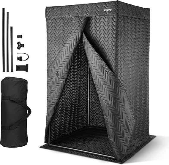 VEVOR Portable Vocal Booth 6.56 ft Pro-Grade Echo-Free Recording Booth | Thickened Soundproofing, Home Studio/Sound Isolation, with Travel Bag, Mobile Tablet Stand, for Vocals, Podcasts, Voiceovers