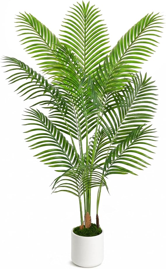 UPBUD Artificial Palm Tree, 5FT Tall Fake Plant, Faux Tropical Areca Tree | Fake Palm Tree with White Planter, Realistic Silk Floor Plants For Outdoor Indoor House Living Room Office Patio Decor