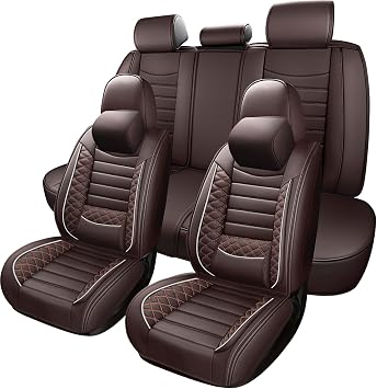 5-Seats Leather Car Seat Covers for Jeep Wrangler JK/JL JKU/JLU 4-Door 2007-2025 Unlimited X Rubicon 392 Sahara Willys Sport High Altitude 4X4,Waterproof Auto Seat Cover Protectors(Coffee,Pillow)