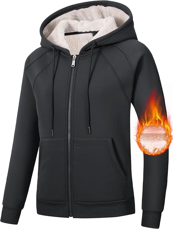 MoFiz Zip Up Hoodie Women Fleece Lined Jackets Winter Coats With Pocket