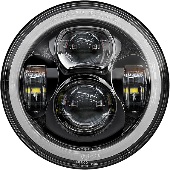 7 inch Motorcycle LED Headlight w/DRL fit for Harley Street Glide, Black | DOT Approved, White Halo, IP67 Waterproof, Compatible with Harley Davidson Fat Boy Heritage Softail Road King Electra Glide