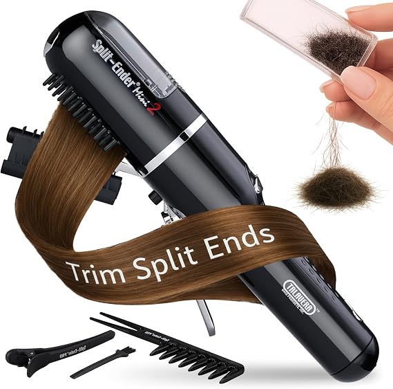Split-Ender Mini 2 Original Cordless Split End Hair Trimmer for Dry, Damaged, Brittle, Curly, Frizzy, or Straight Hair Rechargeable Hair Clipper, Home Styling Tool for Split Ends (Black)