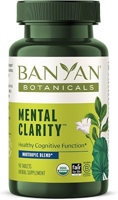 Banyan Botanicals Mental Clarity Organic Supplement with Gotu Kola & Bacopa Supports Healthy Cognitive Function & Mental Performance 90 Tablets Non-GMO Sustainably Sourced Vegan