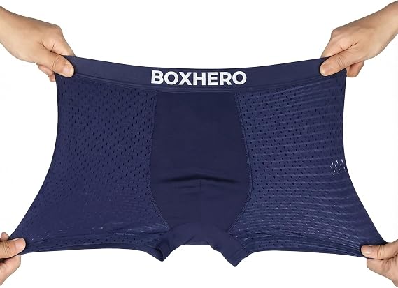 BOXHERO Men's Breathable Mesh Boxer Briefs 5-Pack, Moisture-Wicking Cooling Underwear, Soft 4-Way Stretch, No-Ride-Up Legs