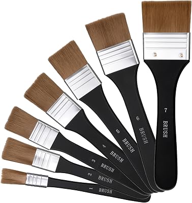 7 Pcs Wide Flat Paint Brushes Set Assorted Sizes Nylon Wide Flat Paint Brushes Artist Varnish Brush Set for Applying Gesso, Oil Painting, Acrylic Painting, Watercolor No. 1-7