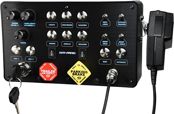 SIM-PANEL Classic 2 Button Box for ATS/ETS2 (American Truck Simulator/Euro Truck Simulator) (Premium Black Brushed Aluminum Finish with CB Communications)