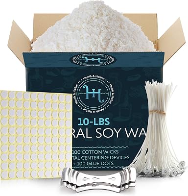 Hearth & Harbor Natural Soy Wax and DIY Candle Making Supplies - Supply Kit - Natural Soy Wax - Cotton Wicks, Centering Tools, Candle Wax Flakes and More - Premium 10 Pounds Multi