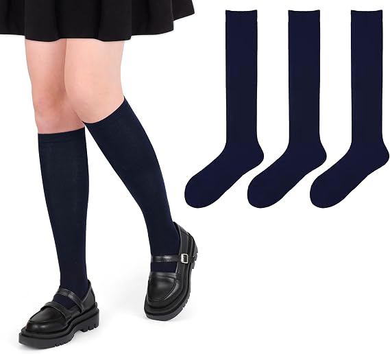 ENBAOHUI 3 Packs Kids Girl Knee High Socks Knit School Uniform Seamless Toe Dress Socks3-11T