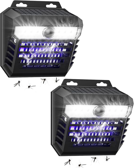 2-in-1 Solar Bug Zapper Outdoor Waterproof with Motion Sensor Light, Cordless Mosquito Zapper Outdoor with 3 Modes, Rechargeable Mosquito Killer Lamp for Patio (Black)