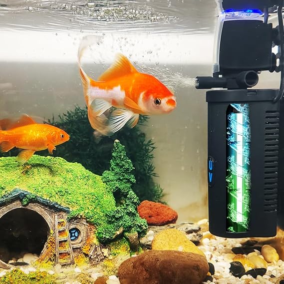 COOSPIDER Aquarium Filter with 6W U-V Light 158GPH for 10-45 Gallon Tank